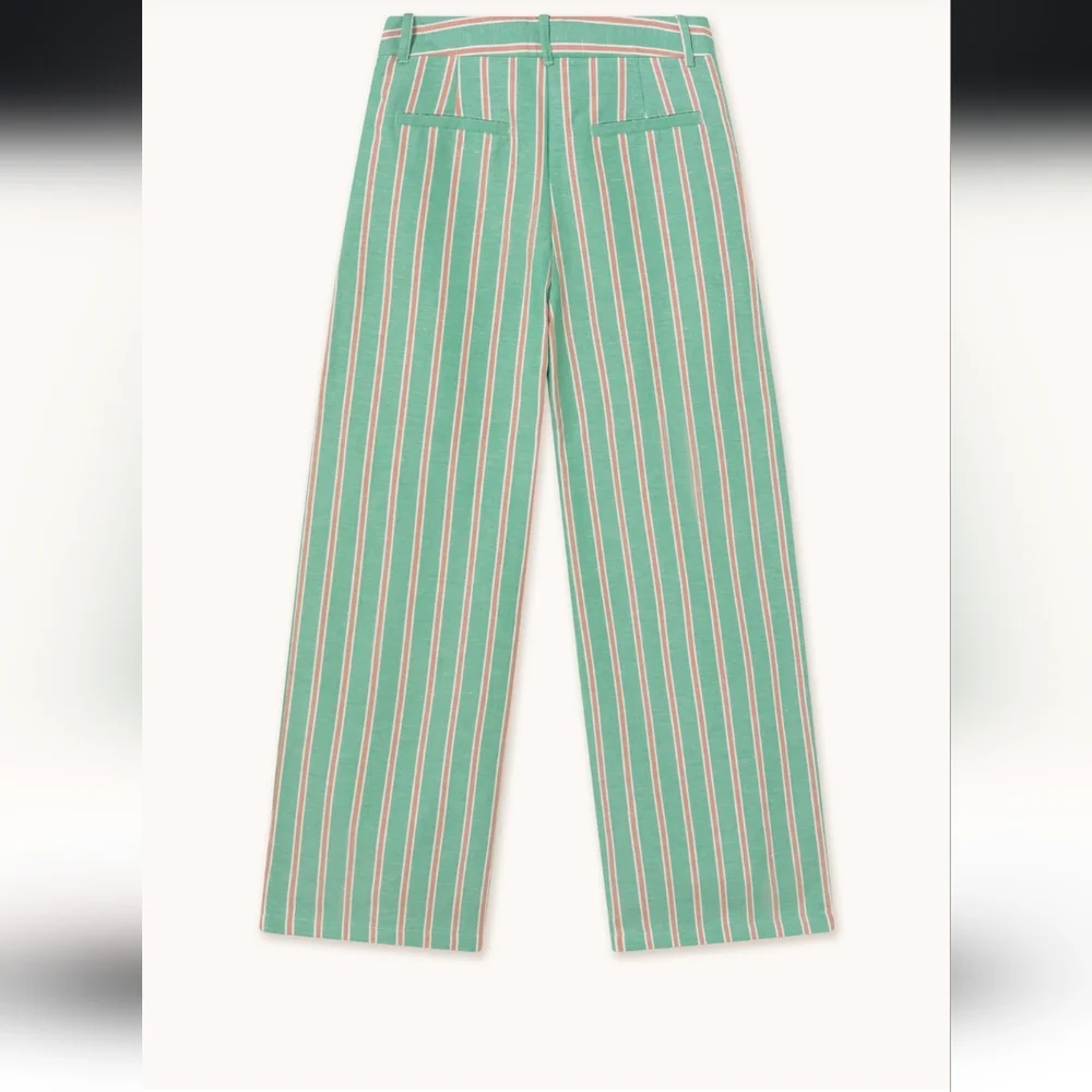 Striped Green Wide-Leg Pants - Picture 3 of 6